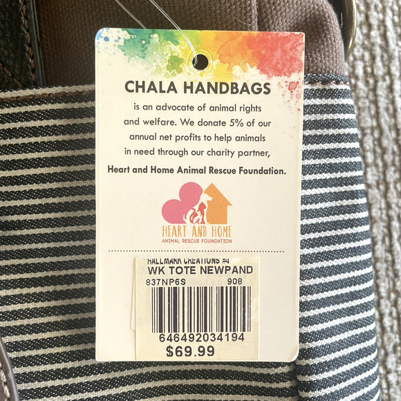 CHALA Panda Appliqué Striped Canvas Work Tote Crossbody Shoulder Diaper Bag NWT - Picture 7 of 11
